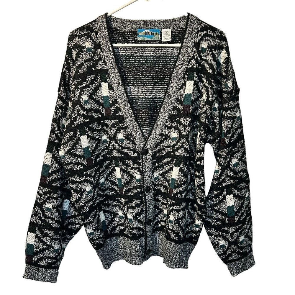Wood Land Trail Cardigan Sweater Knit Grandpa Dad Size M Cottagecore #D1477